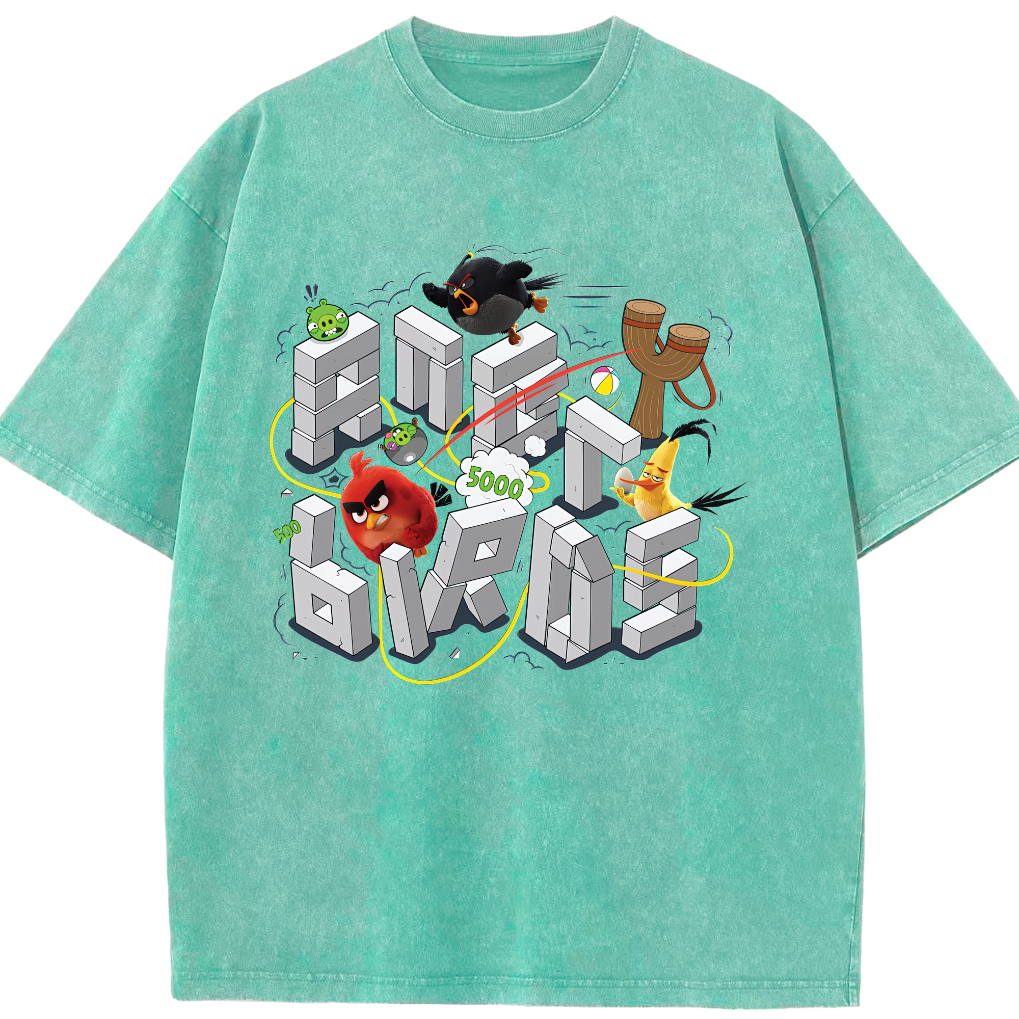 （画像用） Angry Birds アングリーバード 綿100% ヴィンテージ風 半袖Tシャツ（フロントプリント）